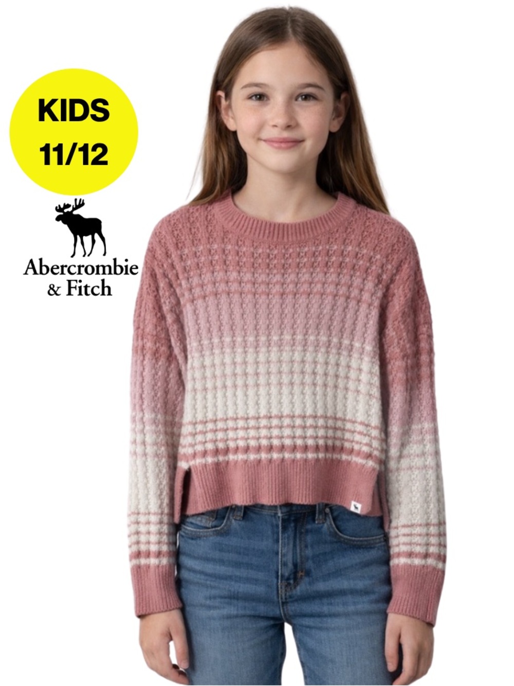 ABERCROMBIE Kids 🤍 Pink and Cream Cable Knit Sweater (Girls 11/12)